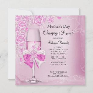 Convite Brunch Champagne Rosa Bonito do Dia das Mães