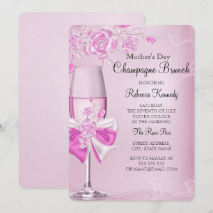 Convite Brunch Champagne Rosa Bonito do Dia das Mães