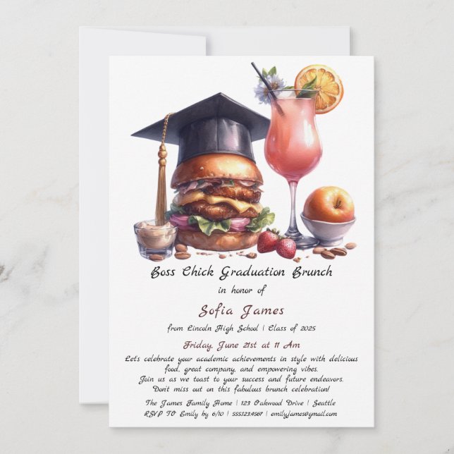 Convite Brunch & Churrasco de Formatura da Boss Chick (Frente)