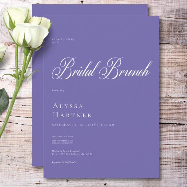 Convite Brunch Clássico Mínimo de Púrpura e Brida Branca (Minimal Classic Purple & White Bridal Brunch Invitation)