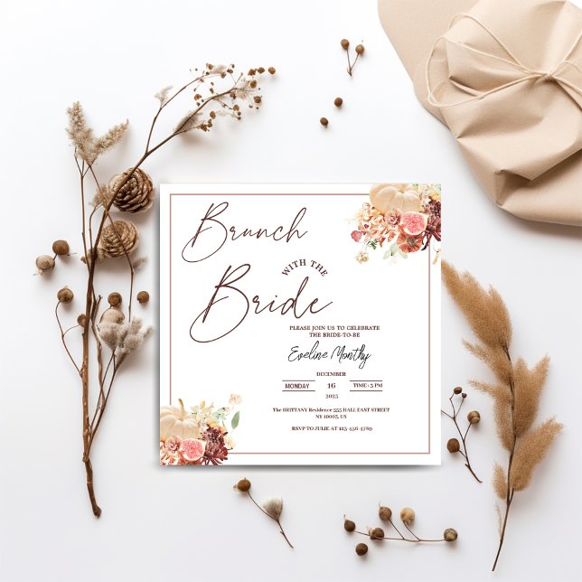 Convite Brunch com a Noiva: Chás de Noiva de Flores de Out (Brunch with The Bride Fall pumpkin autumn Floral Bridal Shower summer thanksgiving theme winter )