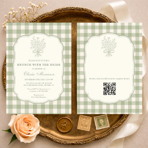 Convite Brunch com a Noiva Xadrez Código QR Chuveiro 