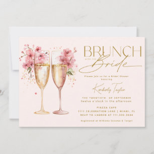 Convite Brunch Com Chá de panela De Champanhe Rosa-Noiva