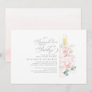 Convite Brunch com Chá de panela Floral Rosa-Rosa-Bride