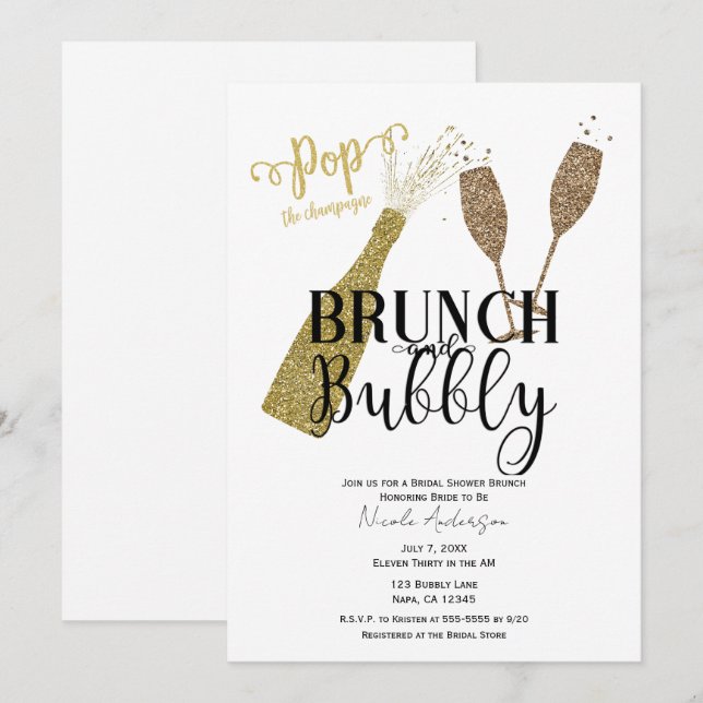 Convite Brunch com Champanhe POP e Chá de Bebê com Espuman (Frente/Verso)