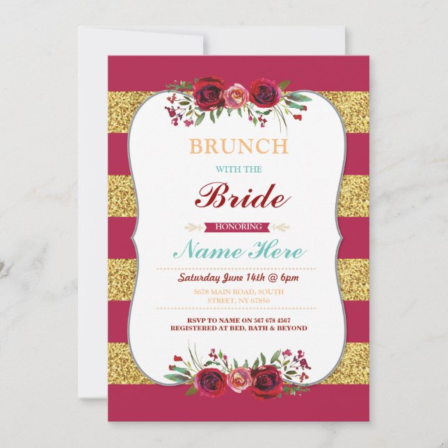 Convite Brunch Com O Bride Red Glitter Floral (Frente)