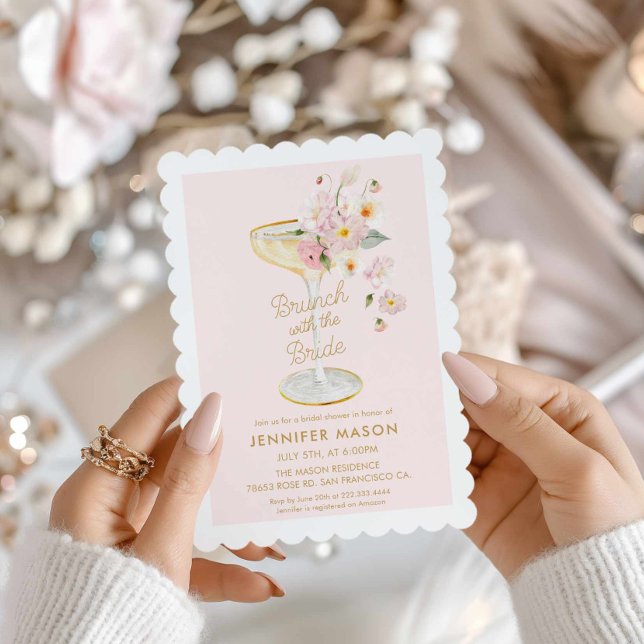 Convite Brunch com o Chá de panela Bride Garden (Pink Brunch with the Bride Champagne Bridal Shower Invitation)