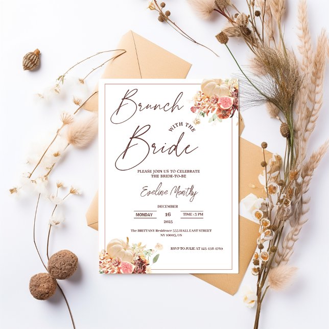 Convite Brunch com o Chá de panela de Abóbora de Queda Bri (brunch with the bride fall winter spring summer whimsical wildflowers elegant chic floral)