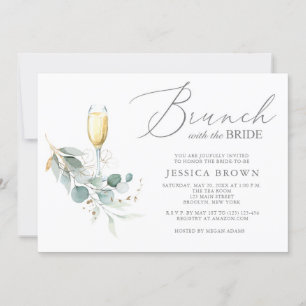 Convite Brunch com o Chá de panela Verde Dourado Bride