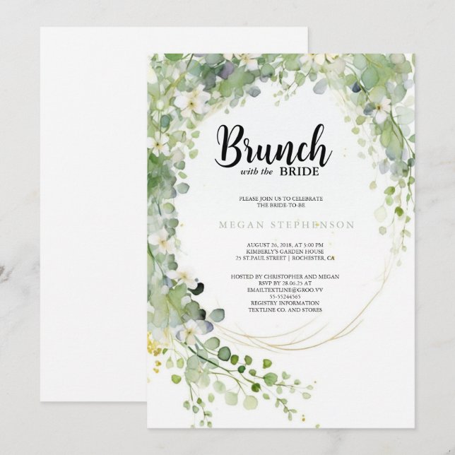 Convite Brunch com o Chá de panela Verde Dourado Bride (Frente/Verso)