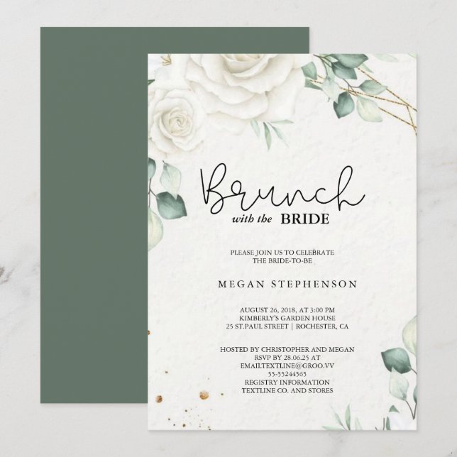 Convite Brunch com o Chá de panela Verde Dourado Bride (Frente/Verso)