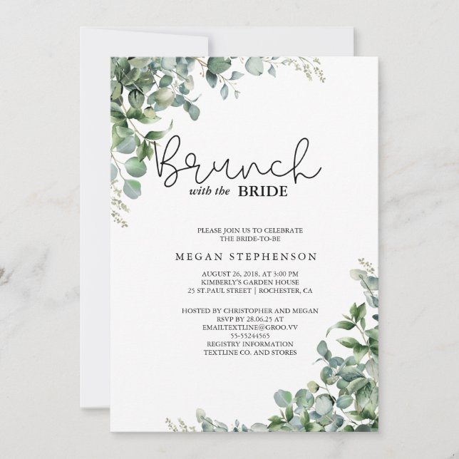 Convite Brunch com o Chá de panela Verde Dourado Bride (Frente)