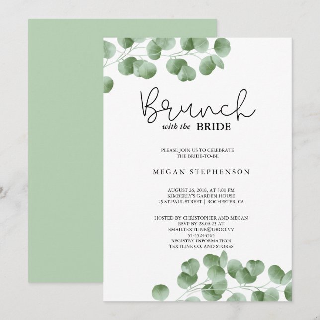 Convite Brunch com o Chá de panela Verde Dourado Bride (Frente/Verso)