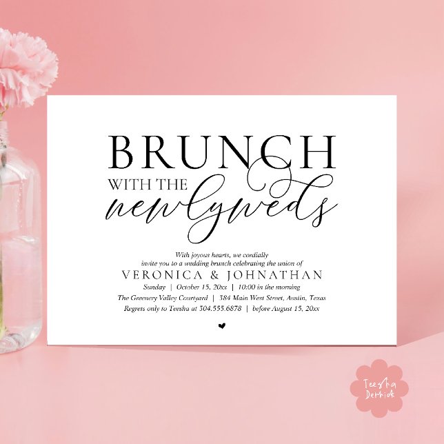 Convite Brunch com os recém-casados, Casamento Moderno e E (Brunch with the newlyweds, Modern Classy Wedding Elopement Invitation Card in Black and White)