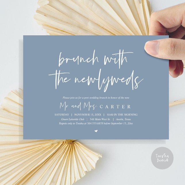 Convite Brunch com os recém-casados, posto casamento Dusty (Brunch with the newlyweds, post wedding elopement invitation card, pdf, in dusty blue)