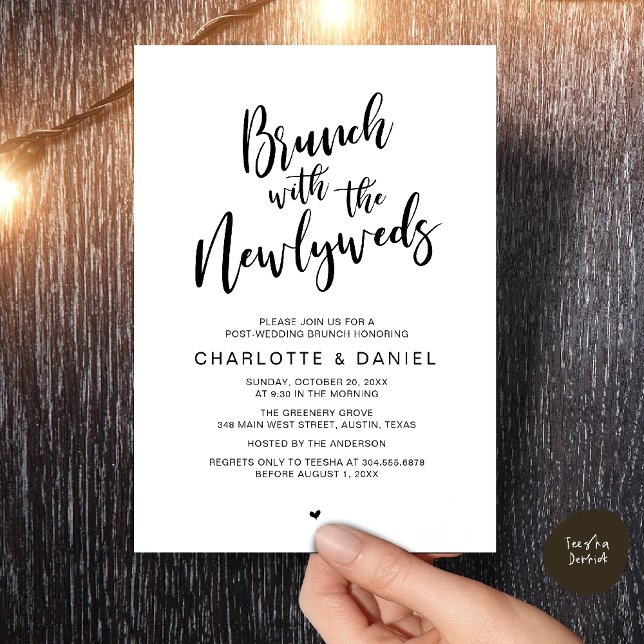 Convite Brunch com recém-casados, Elopemento de Casamento (Brunch with the newlyweds, Post Wedding Elopement Invitation Card PDF Black White)