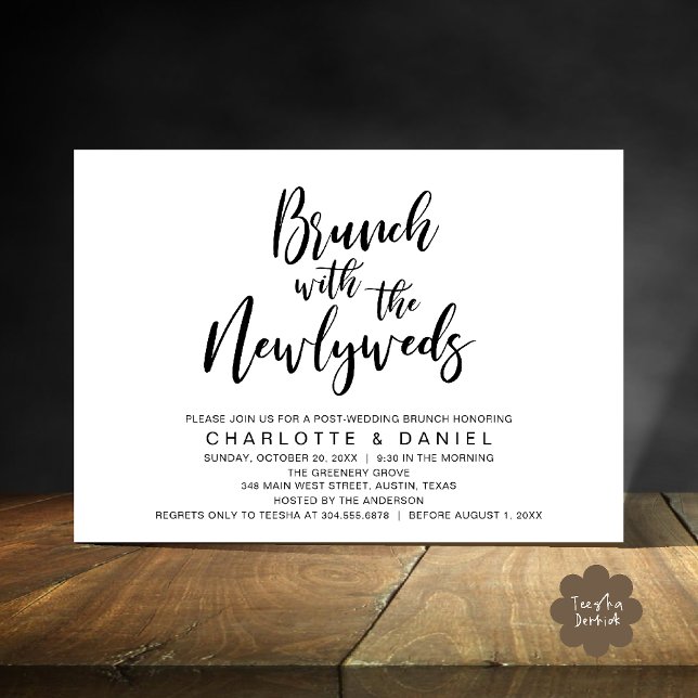 Convite Brunch com recém-casados, Elopemento de Casamento (Brunch with the newlyweds, Post Wedding Elopement Invitation Card PDF Black White)