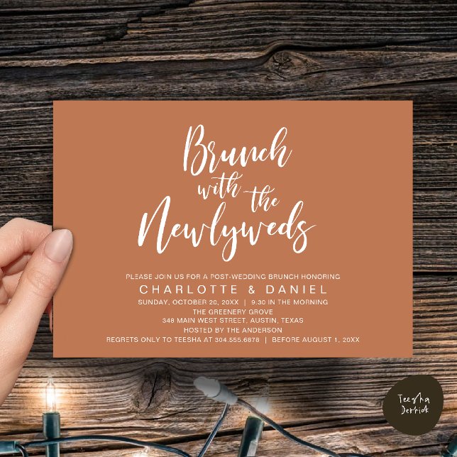 Convite Brunch com recém-casados, Elopemento de Casamento (Brunch with the newlyweds, Post Wedding Elopement Invitation Card PDF Copper Brown Terracotta)