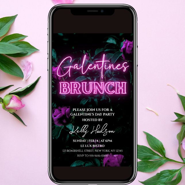 Convite Brunch convidado de Neon Galentine, cor-de-rosa (Criador carregado)