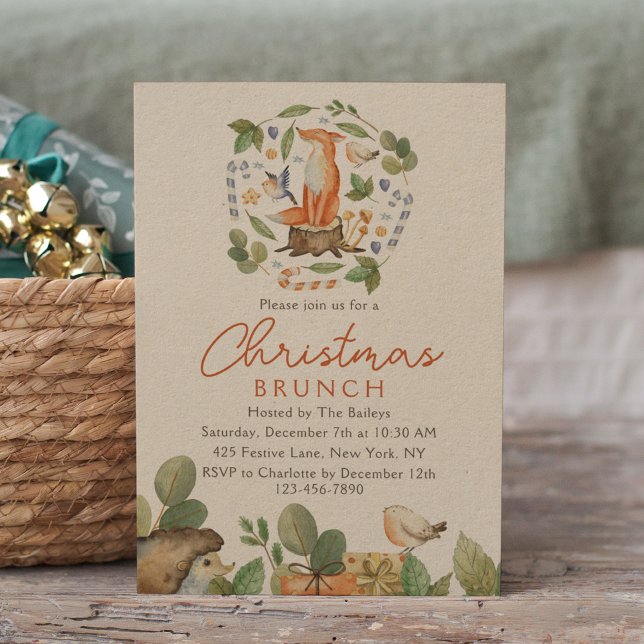 Convite Brunch — Croch Woodland Fox Watercolor (Criador carregado)