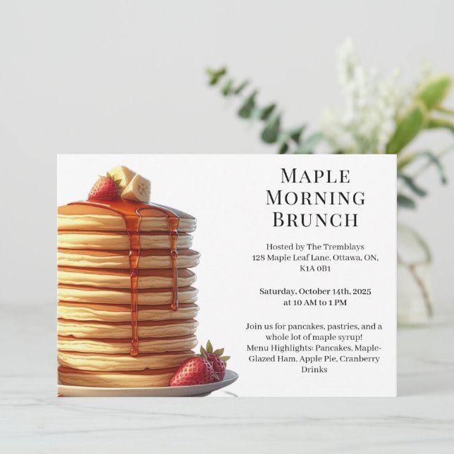 Convite Brunch da Manhã | Panquecas & Xarope de Bordo Outo (Em pé/Frente)