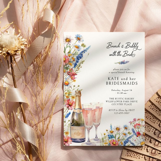 Convite Brunch das Damas de Honra com Flores Silvestres e  (Brunch + Bubbly with Bride Invite from the Country Wildflower Wedding Collection by Darling & May)