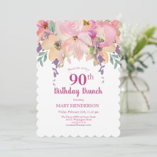 Convite Brunch de 90 anos Pink Purple Garden Floral