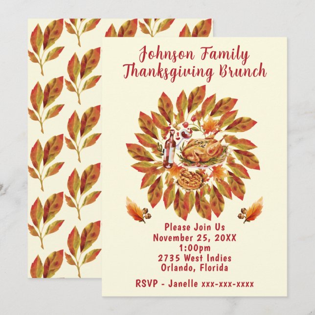 Convite Brunch de Ação de Graças da Família (Frente/Verso)