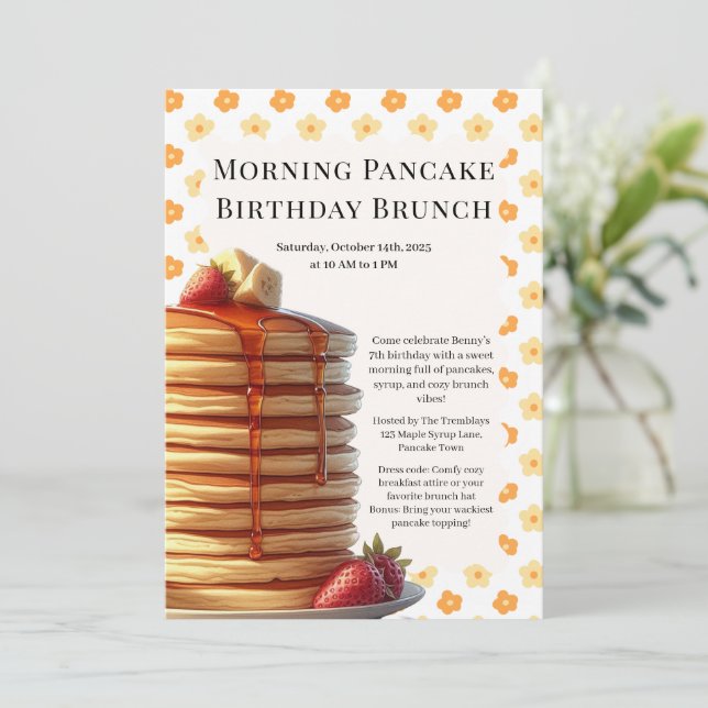 Convite Brunch de Aniversário de Panqueca Matinal | Fim de (Em pé/Frente)