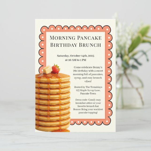 Convite Brunch de Aniversário de Panqueca Matinal | Fim de (Em pé/Frente)