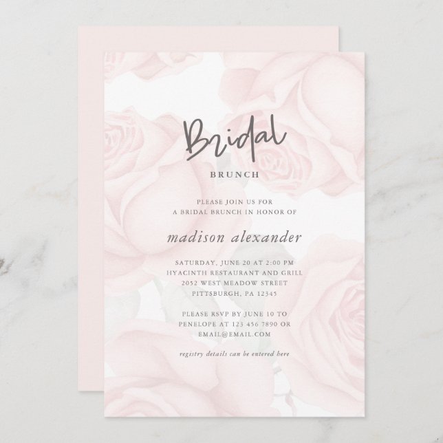 Convite Brunch De Brida De Blush Floral Com Muda (Frente/Verso)