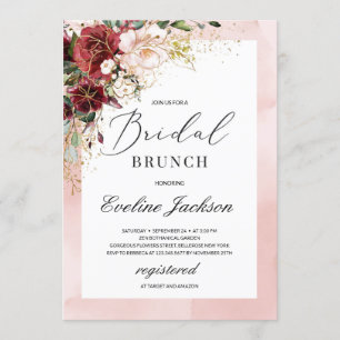 Convite Brunch De Brida Floral Rosa Brilhante Brilhante