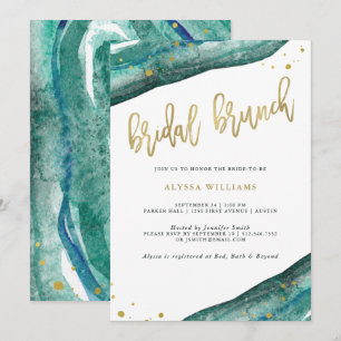 Convite Brunch de Bridal de Chá e Geode Dourado