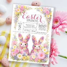 Convite Brunch de Caça aos Ovos de Páscoa do Coelho Bunny 