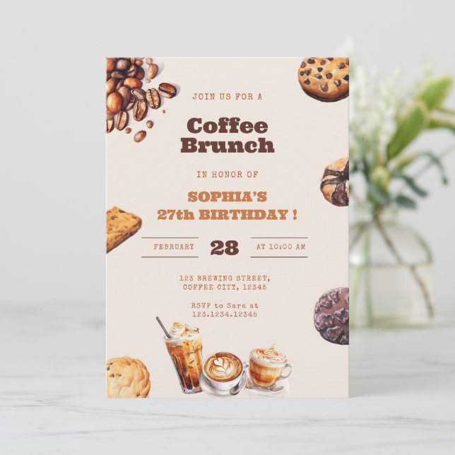 Convite Brunch de Café e Biscoitos para Aniversário de Qua (Em pé/Frente)
