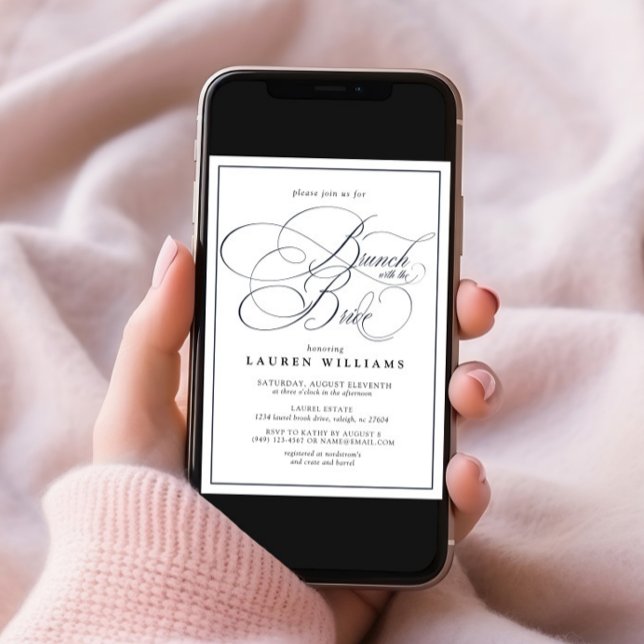 Convite Brunch de caligrafia azul Elegante com Marinho (Criador carregado)