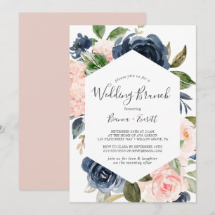 Convite Brunch de Casamento Branco com Flores de Marinho e