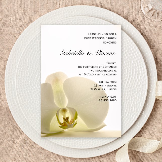 Convite Brunch de Casamento com Orquídea em Poste Branco (Criador carregado)