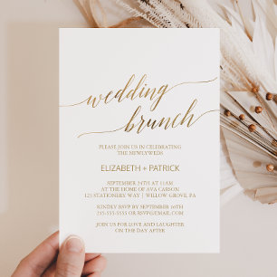 Convite Brunch de Casamento de Caligrafia Dourada Elegante