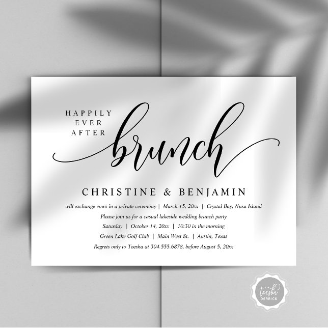 Convite Brunch de Casamento Feliz para Sempre, Roteiro Mod (Happily Ever After Brunch Party, Modern Script Invitation card, Printed and or digital download)