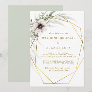Convite Brunch de Casamento Geométrico Dourado Eucalyptus