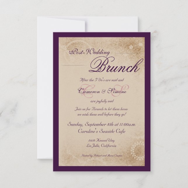 Convite Brunch de Casamento Poste - Script, Roxo (Frente)