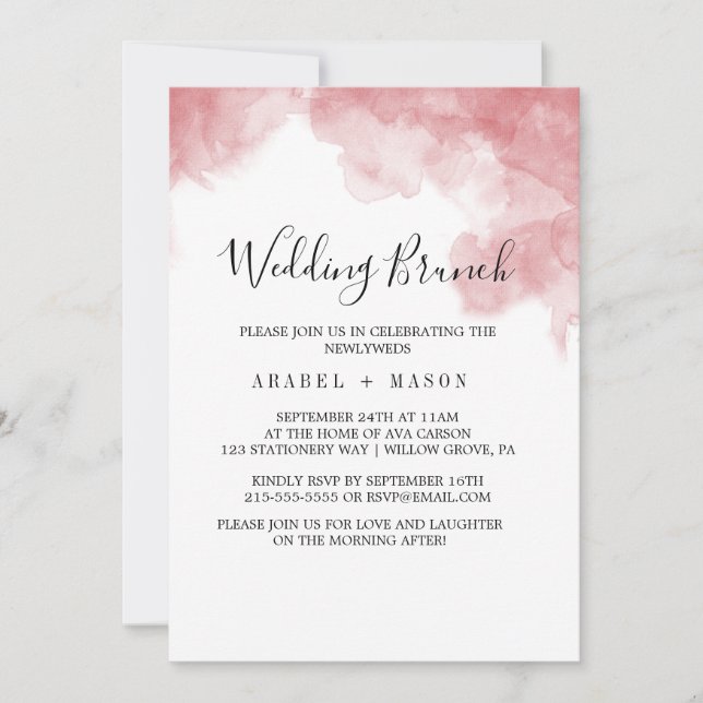 Convite Brunch de Casamento Rosa Água e Dourado (Frente)
