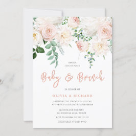 Convite Brunch de Chá de fraldas Floral Branco e Blush