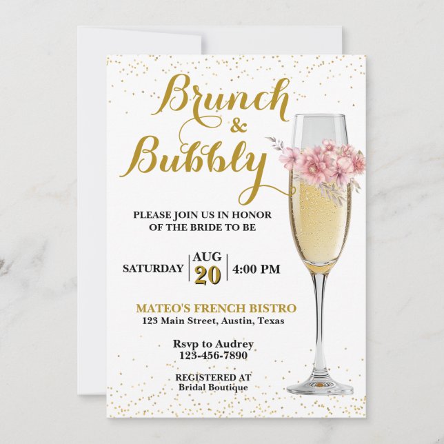 Convite Brunch de Champanhe e Chuva de Bolhas no Chá de No (Frente)