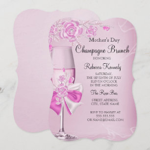 Convite Brunch de Champanhe Rosa Bonito do Dia das Mães