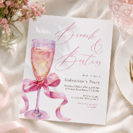 Convite Brunch de Champanhe Rosa com Laço & Amigas Galenti