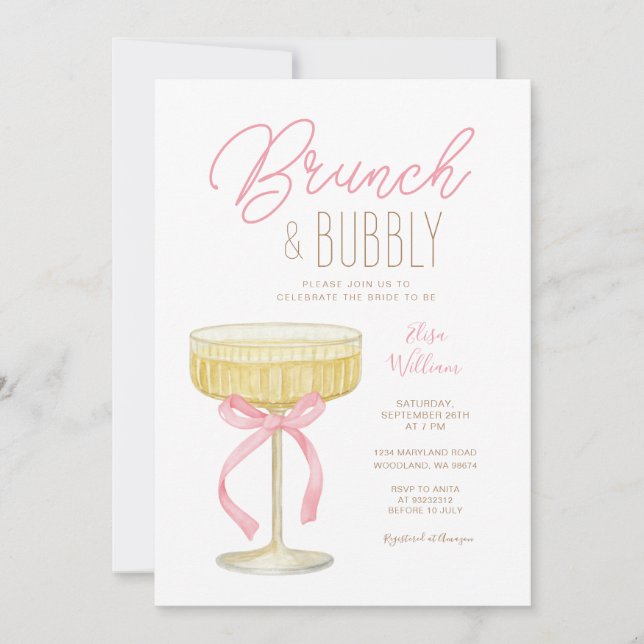 Convite Brunch de Champanhe Rosada & Bridal Shower Espuman (Frente)
