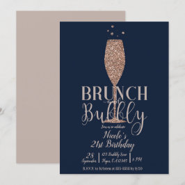 Convite Brunch de Champanhe Rosê Dourado Bubbly Aniversári
