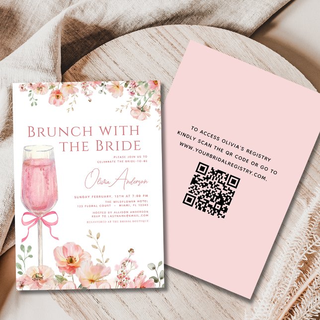 Convite Brunch de código QR com o Chá de panela rosa-escur (Criador carregado)